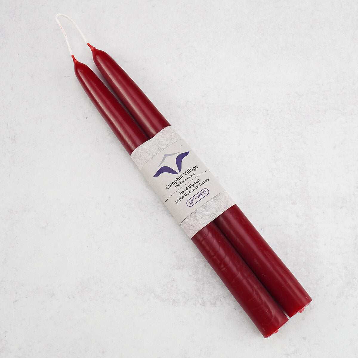 Natural beeswax looped taper candle dark red